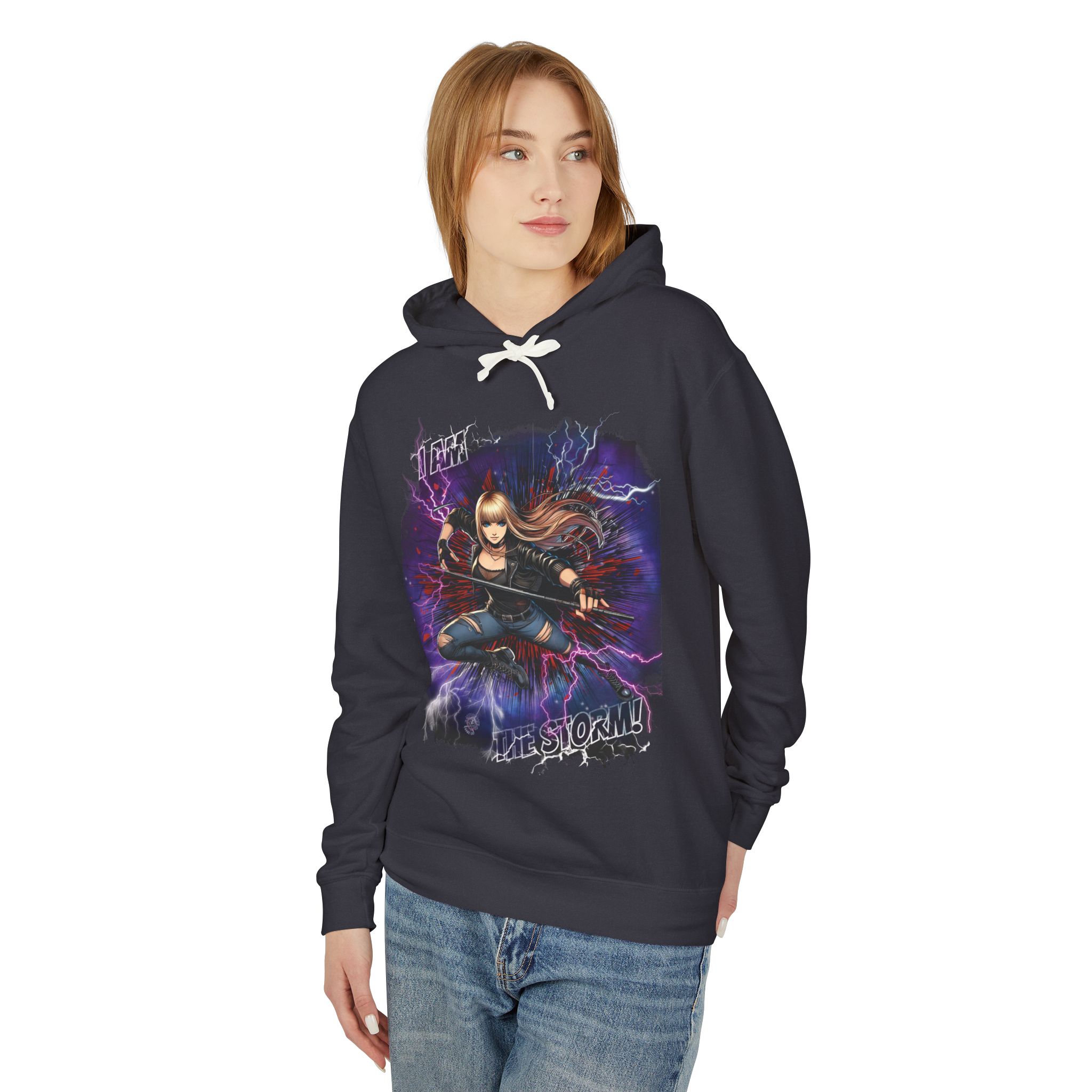 I Am the Storm Lightweight Hoodie - Comic Style - Image 3